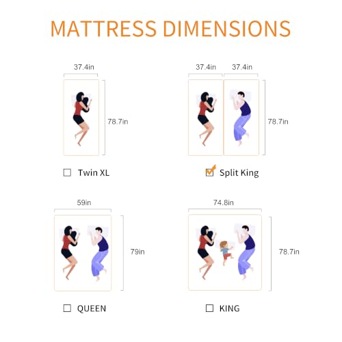 Image of ESHINE Split King Adjustable Bed Frame with 14 inch Mattress, Zero Gravity | Memory Foam Hybrid Mattress(Medium Soft), 5 Minutes Installation, Wireless Remote Control, Head and Foot Incline, 2000 Series