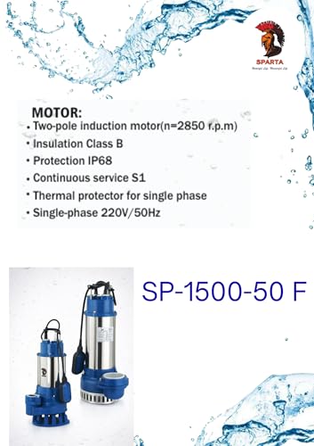 Image of Sparta SP-1500-50F, 2.0 HP Sewage Sumbersible Dewatering Pump | Pure Copper Motor| 10 mm solid handing capacity suitable for clearing dirty water, discharging domestic waste water| Automatic operation
