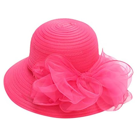 UANGKOU Fascinators Women's Kentucky Derby Hats Wedding Church Dress Hat Wide Brim Leaf Flower Bridal Shower Fascinator Hat Butterfly Fascinator, Z2-hot Pink Cover