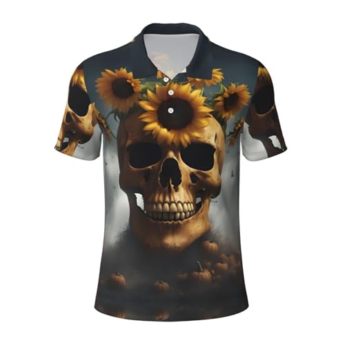 Polo manches courtes homme respirant décontracté motif tournesol Halloween crâne