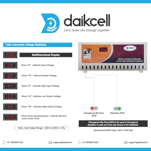 Image of 5 KVA Copper 50V-300V Heavy Duty Mainline Voltage Stabilizer for Home - 4000W - 20 Amps Load - 1+4 Years Warranty - DSR013 - White - Single Phase