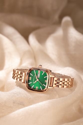 Image of Giordano Elegant Square Rose Gold Watch for Women - Crystal & Roman Hour Markers, Day-Date Display, Stainless Steel Strap