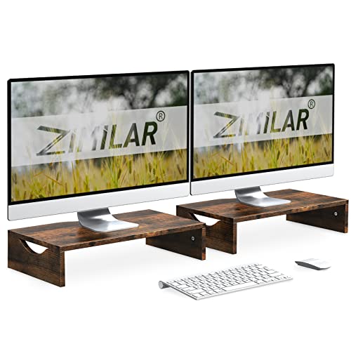 Zimilar 2 Pack Monitor Stand Riser, Wood Monitor Riser For 2 Monitors, Premium Wooden Dual Monitor Stand Laptop Stand For Home & Office #TOP7