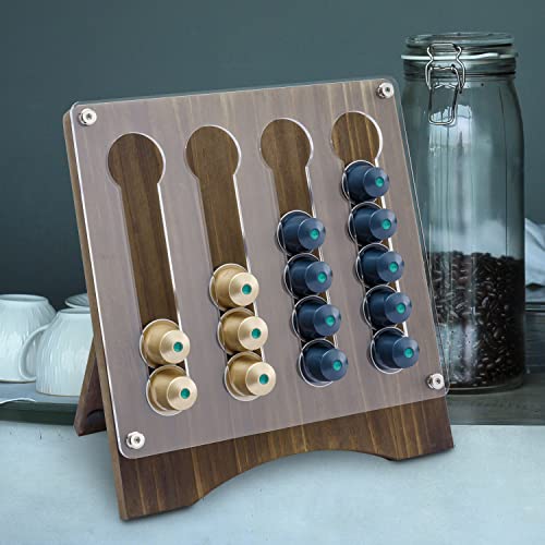 Mygift Solid Burnt Wood Coffee Pod Capsule Organizer Storage Rack With Clear Acrylic Front Panel, Compatible With Nespresso Original Pods, Countertop Coffee Bar Espresso Pod Stand, Holds 20 Pods #TOP1