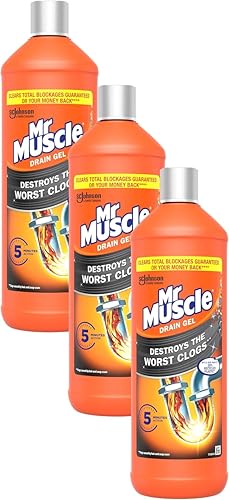 Mr Muscle Drain Unblocker, Drain Cleaner Power Gel, 1 Litre (Packaging May Vary) (Pack of 3)