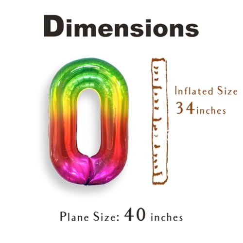 Image of SUWEN Rainbow Number 0 Balloon 40 Inch,Big Colorful Balloons 0-9 | Large Gradient Jelly 0th Helium Foil Mylar Number Multicolor Balloons for Birthday Anniversary Party Decorations