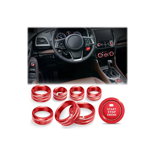 DvlynAuroa for Subaru Forester 2019-2024 Accessories, 9-Pieces Aluminum Alloy Knob Covers Trim Kit (Red) Fits Push Start, A/C, Volume, Drive Mode & Rear Mirror. Interior Upgrade & No-Tool Install