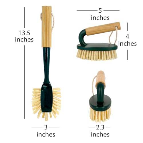 Image of Pine-Sol Scrub Brush Cleaning Tool Set - Heavy Duty Brushes with Bamboo Handles, Dustpan, Shower Squeegee - Dishwashing, Kitchen, and Bathroom Cleaning Supplies, 6 Pieces