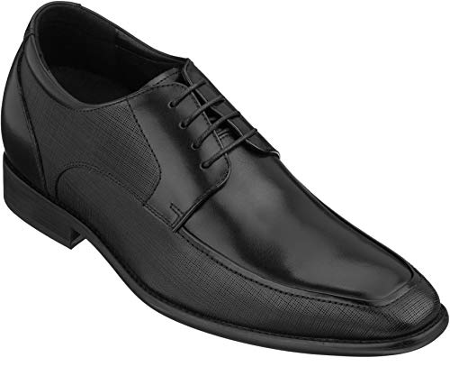 Image of CALTO Men's Invisible Height Increasing Elevator Shoes - Black Premium Leather Lace-up Formal Derby Oxfords - 3 Inches Taller - Y5032 - Size 10.5 D(M) US