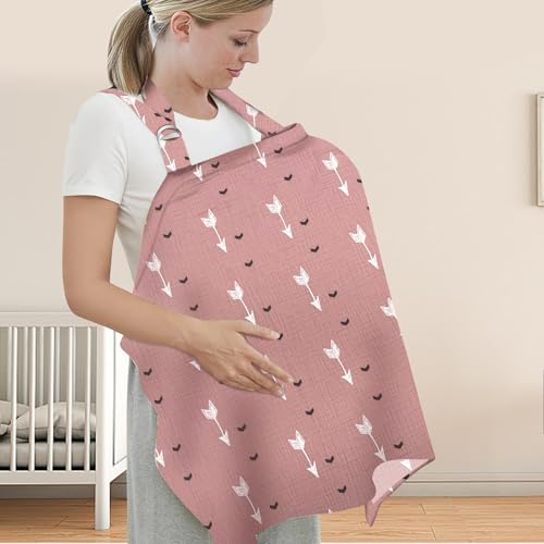 Image of UHINOOS Nursing Cover for Mom Breastfeeding, Baby Privacy Nursing Covers Up Breathable Cotton with Ajustable Hoop for Mother (Pink)