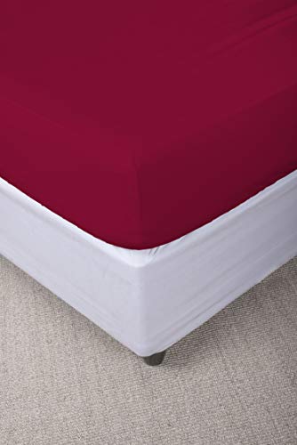 Fitted Sheet with Corners for Double Bed Cotton, Made in Italy, Bed Linen 170 x 200 cm with Elasticated Corner 25 cm, Burgundy - Image 2