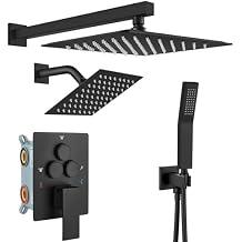 gotonovo Bathroom Shower Faucet Set Push Button Diverter Rainfall Shower System Shower head and Handheld Set Shower Trim Kit Wall Mount 10 Inch Showerhead with 6 Inch Showerhead Matte Black