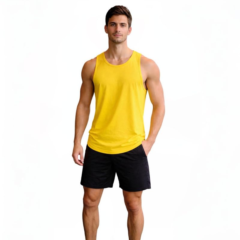FBAR Men Solid Active Gym Vest Yellow-picture-12