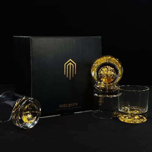 Image of Melbify Gold Basketball Whiskey Glass Gift Set | 4 pcs Set | 300 ml | Ultra-Premium | Gold-Bottomed | Imported | Luxurious | Ideal for Wedding Gifts, Anniversary, VIP and Corporate Gifts