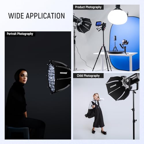 Image of NEEWER 18 inch /45cm Octagonal Softbox, Quick Release Bowens Mount Softbox with Honeycomb Grid, Light Diffusers, Bag for RGB CB60 CB60B CB200B MS60B MS60C MS150B S101-300W /400W Pro Vision 4 Q4, NS21P