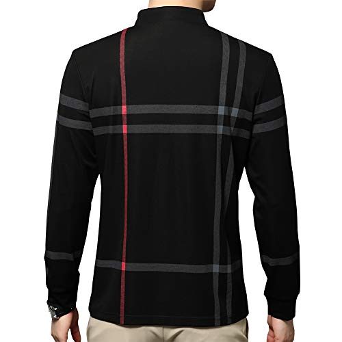 Mens Casual Striped Long Sleeve Collared T Shirt Polo Shirts3