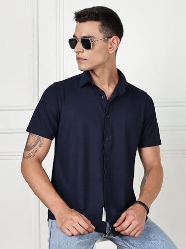 Image of Thomas Scott Men's | Premium | Spread Collar | Slim Fit | Short Sleeves | 4 Way Stretch | Coolmax | Knitted | Casual | Shirts for Men