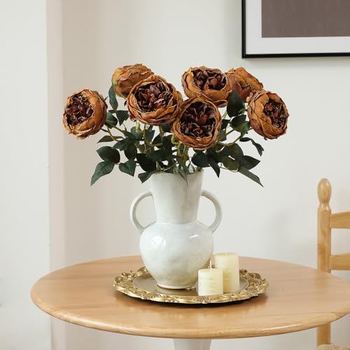 Image of mizii 6Pcs Burnt Orange Artificial Roses Flowers Fake Silk Roses Flower with Long Stem for Wedding Decorations Table Centerpieces Flower Arrangement Home Decor (Burnt Orange)