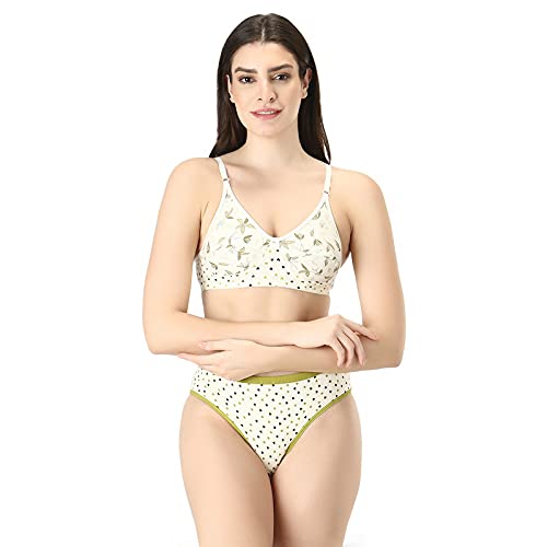 Iconic Deeva Cotton Panty Cotton Bras Set for Girl's, Floral & Heart Printed Women Lingerie Innerwear Set for Every Use, Pure Cotton Bra & Penty Set