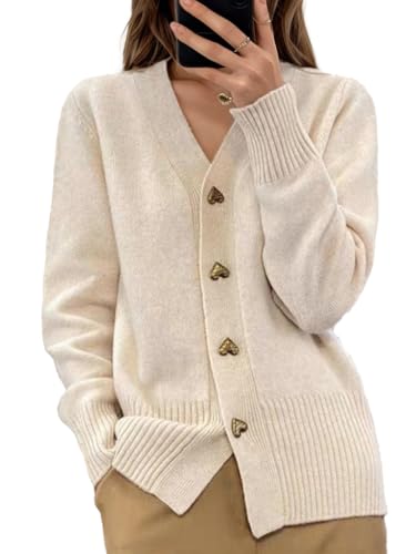 Womens Fall Winter Plain Cardigan Sweaters Casual Loose V Neck Love Button Down Trendy Knit Sweater Outerwear