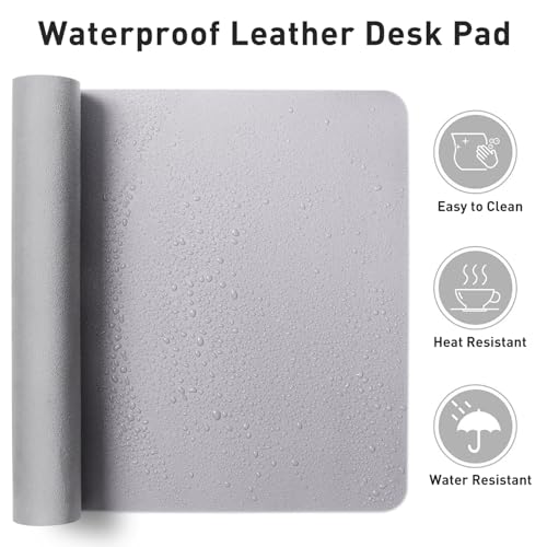 Image of Aothia Large PU Leather Desk Pad Protector - Non-Slip Mouse Pad & Writing Mat for Office /Home, Waterproof, Easy to Clean (36 inch x 17 inch, Smoky Lavender)
