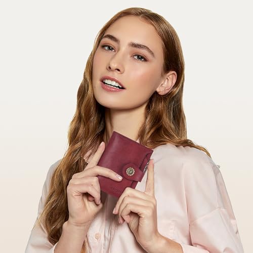 Image of HKCLUF Wallet Women,Small Genuine Leather Bifold Wallet Womens,RFID Blocking Wallet for Women Card Holder Purse With Removable ID Window(red)