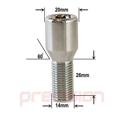 20 X M14X1.5 R14 SILVER 65mm / 45mm THREAD ALLOY WHEEL BOLTS FOR VW T5 T6 T28