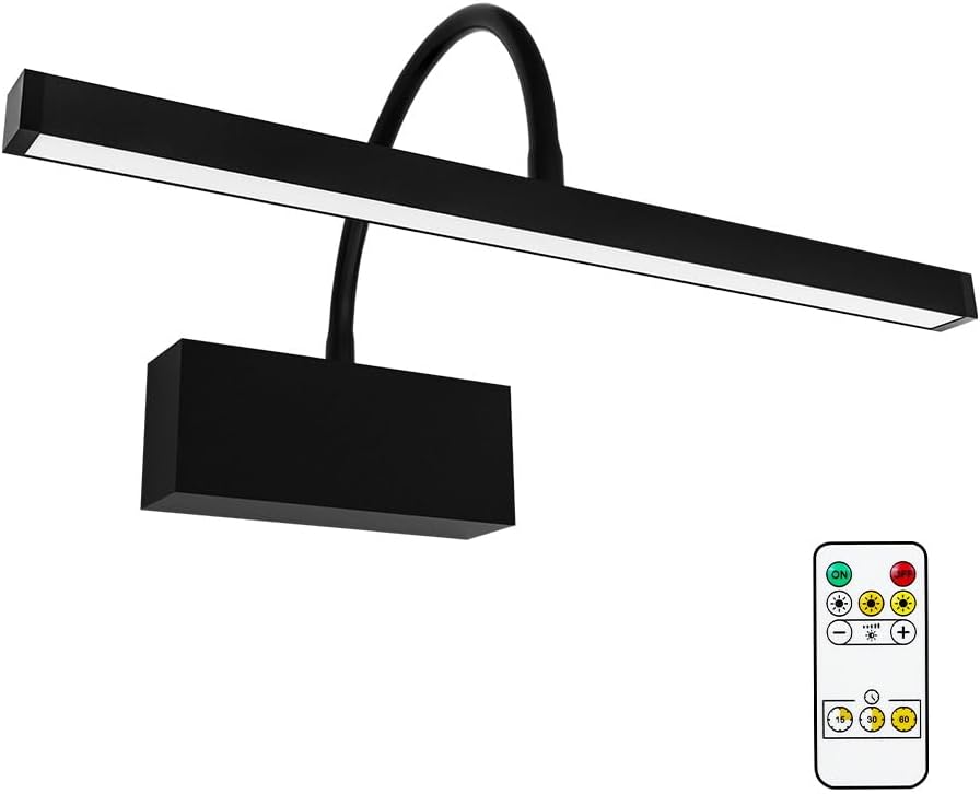 Picture Lights for Wall Battery Operated, 16 inch Art Lighting for Paintings, Wireless Rechargeable Dimming Gallery Light with Adjustable Swing Arm, Picture Frame Light with Remote Control, Black