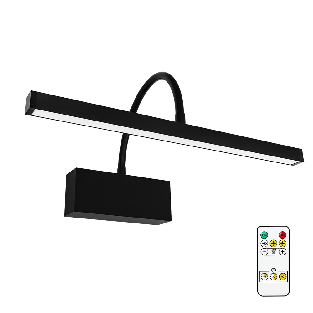 Picture Lights for Wall Battery Operated, 16 inch Art Lighting for Paintings, Wireless Rechargeable Dimming Gallery Light with Adjustable Swing Arm, Picture Frame Light with Remote Control, Black