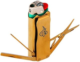 LighterBro Titanium Gold Icon - Stainless Steel Sleeve to Transform Your Pocket Lighter - Lighter Case with Poker, Super Sharp Knife & Scissors, Bottle Opener, Screwdrivers, & Keychain Holder