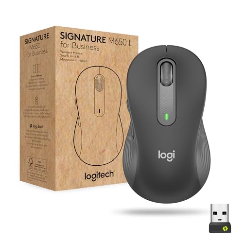 Logitech Signature M650 L for Business, Ratón inalámbrico para Manos Grandes, Logi Bolt, Bluetooth, SmartWheel   Gris