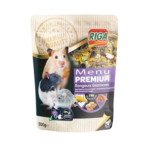 RIGA - Menu Premium pour Rongeur Granivores - Hamsters, Rats, Souris - Mélange De Graines, Céréales, Légumes, Fruits Et Noix - Riche en Vitamines Et Minéraux - Élaboré par des Vétérinaires - 500 g