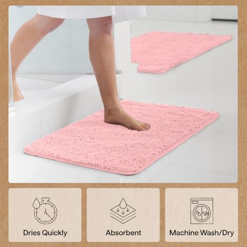 Image of Gorilla Grip Original Luxury Chenille Bathroom Rug Mat, 24x17, Extra Soft and Absorbent Shaggy Rugs, Machine Wash Dry, Perfect Plush Carpet Mats for Tub, Shower, and Bath Room, Light Pink