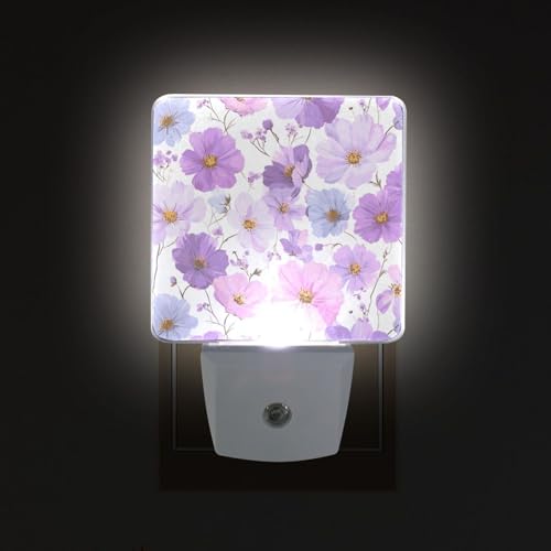 Luz nocturna decorativa con sensor de luz rosa y púrpura miniatura 2