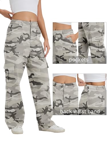 Image of Cargo Pants for Women High Waist Wide Leg Stretchy Pull On Baggy Casual Pants with Pockets