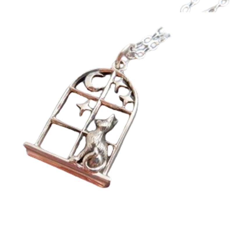 Collar de gato de plata con dije de mascota pequeña y luna estrellada de 45 cm