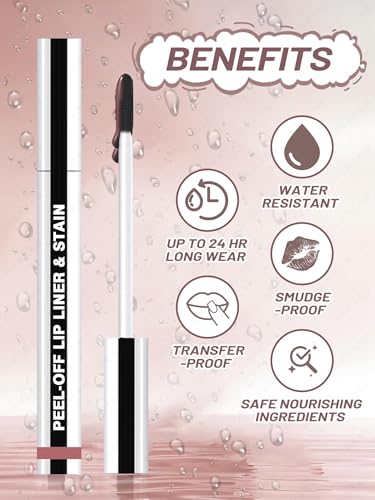 Image of Lip Stain Peel Off Lip Liner Stain with Tweezer, Long Lasting Matte Lip Tint Tattoo, Highly Pigmented Color Lip Makeup, Waterproof Lipstick, Transfer-proof Lipstain for Women, Espresso