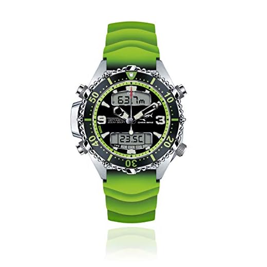 CHRIS BENZ Depthmeter Digital 200M Taucheruhr mit grünem Kautschukband, Kaimangrün