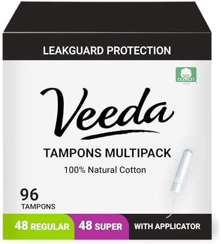 Veeda 100% Natural Cotton Compact Regular and Super Tampons - Compact BPA-Free Applicator - Unscented, Chlorine & Toxin Free - 48 Count Regular & 48 Count Super image 5