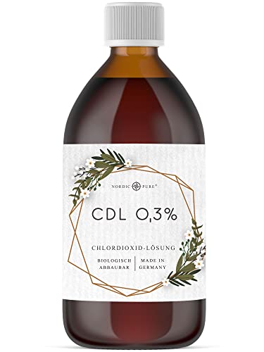 CDL – 500 ml roztok oxidu chloričitého 0,3 % od Nordic Pure | Roztok chlorinu oxidu sodného v hnědém skle pro dezinfekci pitné vody | CDL/CD Made in Germany a certifikováno podle nařízení o biocidech