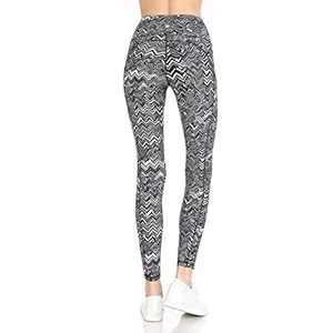 Leggings Depot Women’s Athletic Leggings Pocket Yoga Pants, Full Length-P523, Chevron Graphite, S