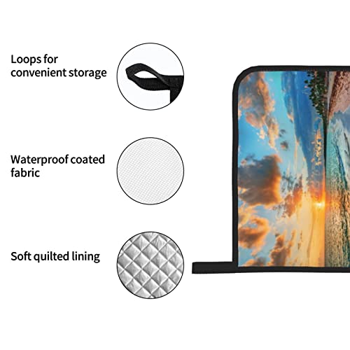 Donmyer Beach Sunset Nautical Seascape Sea Sandy With Waves Oven Mitts And Pot Holders Sets Of 4 Ocean Heat Resistant Gloves Set Potholders For Kitchen Baking Non-Slip Cooking, 7.2X11In+8X8In #TOP5