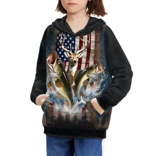 Image of WELLFLYHOM Boys Hooded Sweatshirts Hoodie Pullover Cool Graphic Crewneck Blouses Size 6-16