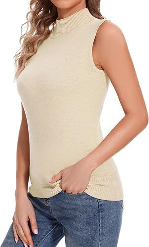 Image of Sleeveless Mock Neck Tops for Women Soft Slim Fit Knit Vest Tops