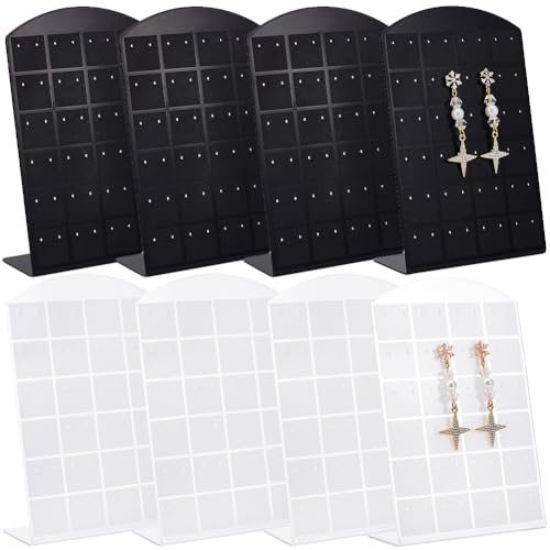 CRASPIRE 8Pcs 384 Holes Acrylic Earrings Display Organizer 2 Color Ear Studs Small Jewelry Storage Display Rack L-shape Slant Stand Holder Showcase for Women Selling Retail Marketing Merchant