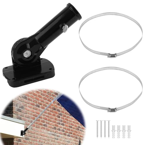 NQEUEPN Metal Flag Pole Bracket No Drill Flag Pole Mount Adjustable Heavy Duty Flag Pole Holder for Square & Round Railing Wall Balcony Fence Porch (Black)
