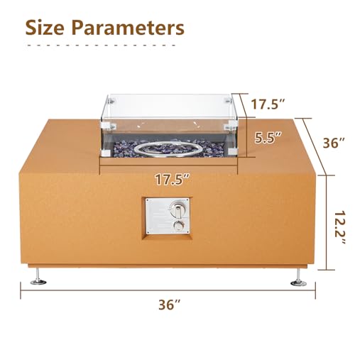 36" Propane Fire Pit Table, 50000BTU Fire Table with Wind Guard, 11LBs Glass Beads & Rain Cover, Sturdy Steel Anti-rust Finish & CSA Safety Certified Outdoor Firepit for Yard Garden(Orange)