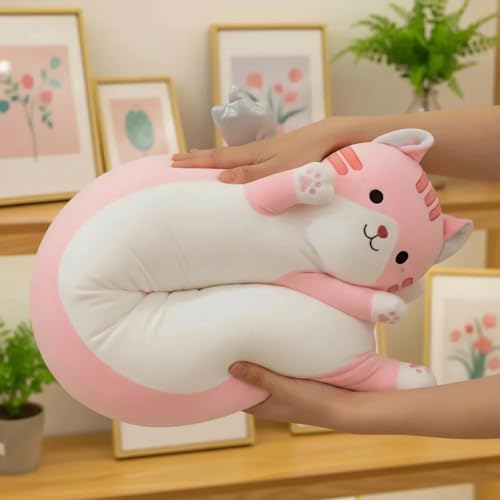 Image of Long Cat Plush Pillow, Cute Cat Stuffed Animal Body Pillow with Wings, Soft Kawaii Kitty Hugging Pillow, Christmas Valentine's Birthday Gift for Kids Girls Boys (Pink, 60cm /23.62in)