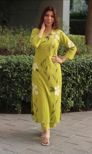 Image of ANNI Designer Kurta Set for Women Viscose Printed | Kurti Set for Woman | Kurta Palazzo 2 Piece Outfit | V Neck 3 /4 Sleeve Straight Fit Ethnic Dress Stylish Clothing