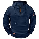 Tactical Hoodies for Men Half Zipper Pullover Hooded Athletic Work Sweatshirts Long Sleeve Fashion Hip Hop Streetwear Navy